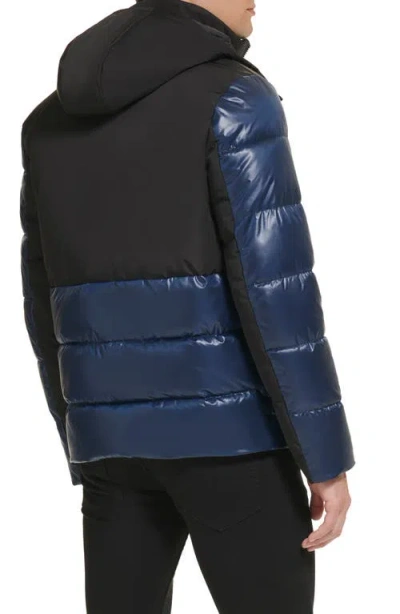 Kenneth Cole New York Colorblock Hooded Water Resistant Puffer Jacket In Black