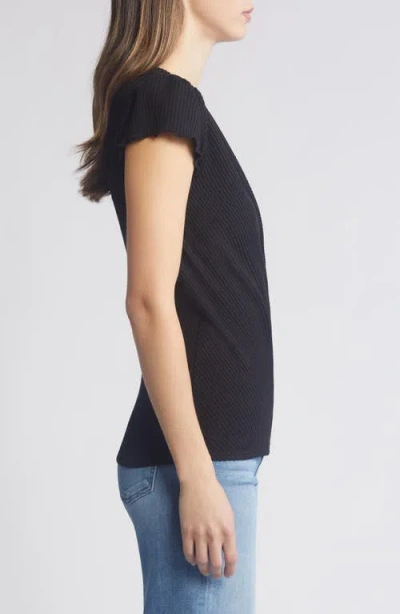 Loveappella Texture Wrap Front Top In Black