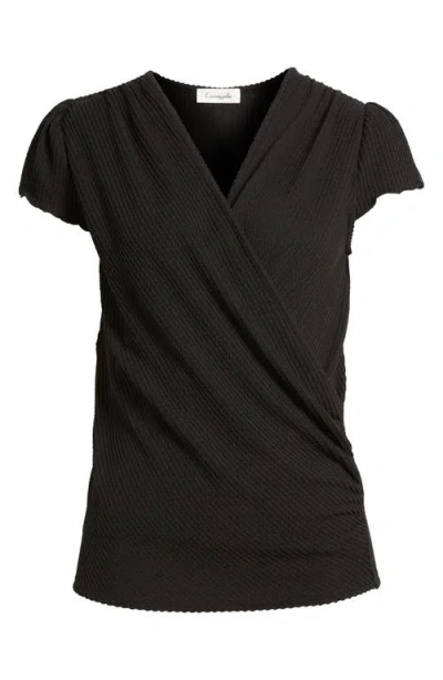 Loveappella Texture Wrap Front Top In Black