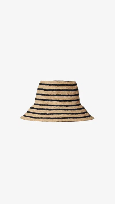 Janessa Leone Harbor Packable Raffia Bucket Hat In Brown
