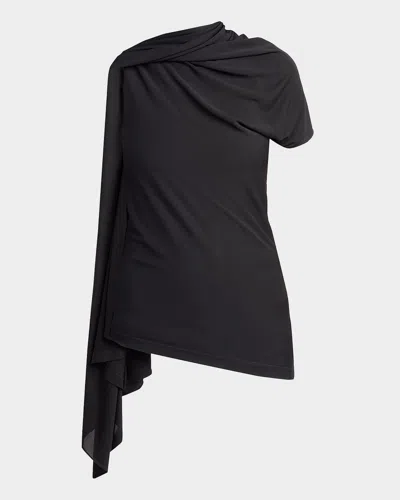 The Row Isadra Draped Crepe-jersey Top In Black