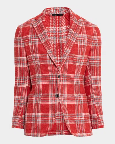 Sartorio Men's Wool And Silk Large Plaid Sport Coat In Red