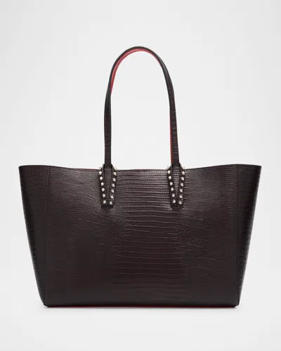 Christian Louboutin Cabata Small Tote Bag In Lizard-embossed Leather In Brown