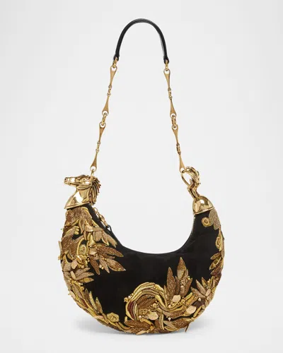 Chloé Chain Horse Bead-embroidered Shoulder Bag In Suede In Black