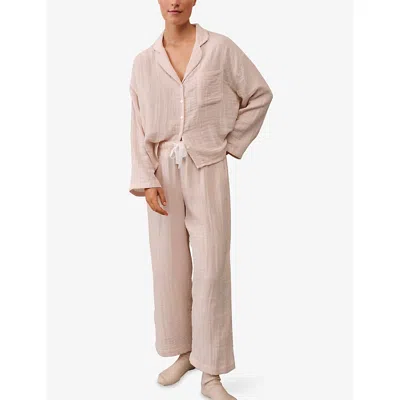 The White Company S Blush Gingham-pattern Long-sleeved Cotton Pyjamas In Neutral