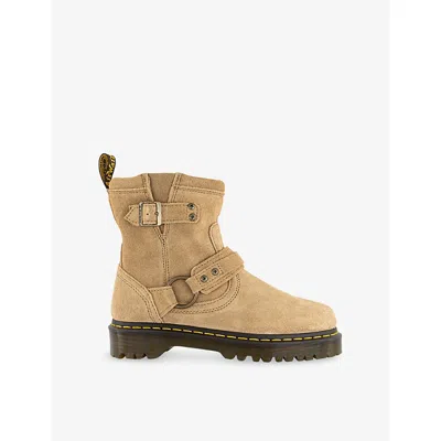 Dr. Martens Anistone Hrns Low Heels Ankle Boots In Beige Suede In Brown