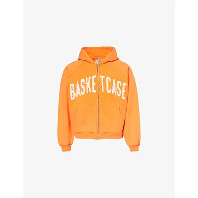 Basketcase Mens Orange Brand-patch Relaxed-fit Cotton-jersey Hoodie In Orange