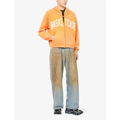 Basketcase Mens Orange Brand-patch Relaxed-fit Cotton-jersey Hoodie In Orange