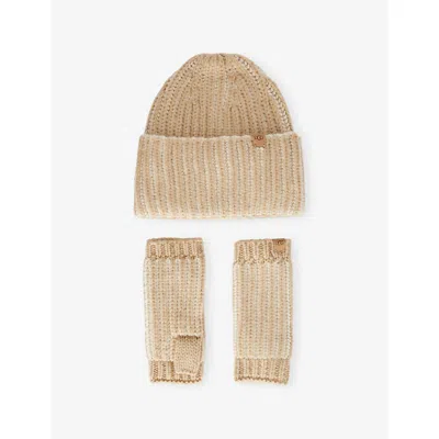 Ugg Womens Cream Multi Chunky Plaited Knitted Gloves And Beanie Set In Brown