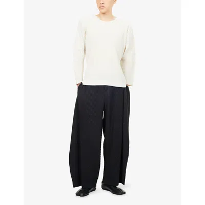 Issey Miyake Ns Coke Gray Angular Stone Wide-leg Knitted Trousers In Black