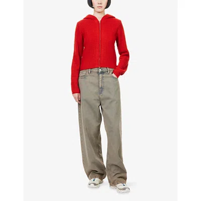 Obey Womens Tomato Glenda Zip-up Knitted Jumper In Red