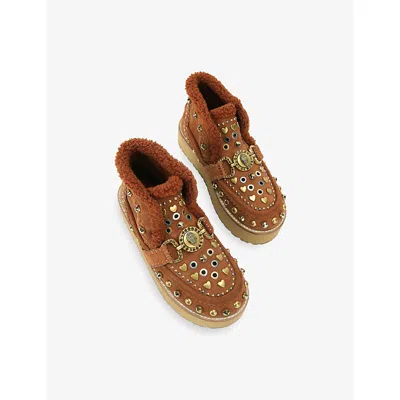 Kurt Geiger Mansion Cosy Studded Round-toe Boots In Brown