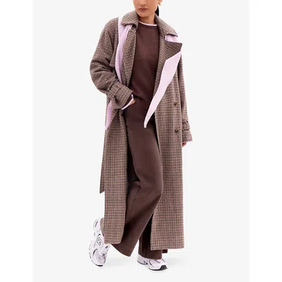 Ro&zo Womens Multi Houndstooth Double-breasted Wool-blend Trench Coat In Purple