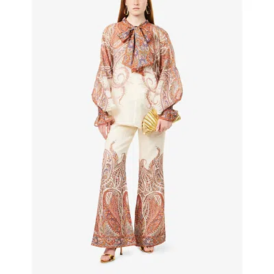 Zimmermann Rhiannon Tie-neck Ramie Shirt In Brown