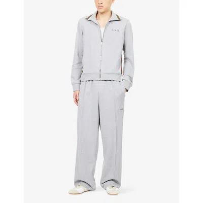 Gucci High Collar Jacket With Ribbed Cuffs And Hem In Gray