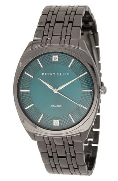 Perry Ellis Gunmetal Diamond Accent Bracelet Strap Watch, 41mm In Brown