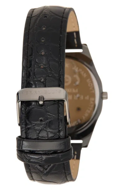 Perry Ellis Diamond Ultraslim Faux Leather Strap Watch, 40mm In Brown