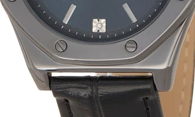 Perry Ellis Diamond Ultraslim Faux Leather Strap Watch, 40mm In Brown