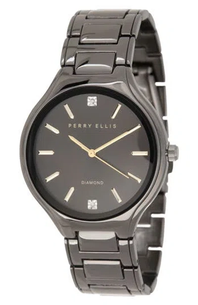 Perry Ellis Gunmetal Diamond Accent Bracelet Strap Watch, 41mm In Brown