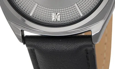 Perry Ellis Gunmetal Bezel Diamond Accent Leather Strap Watch, 41mm In Black