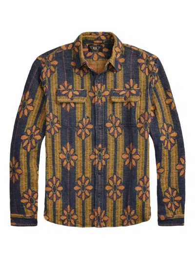 Rrl Matlock Floral-jacquard Button-up Shirt In Blue