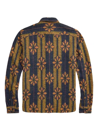 Rrl Matlock Floral-jacquard Button-up Shirt In Blue