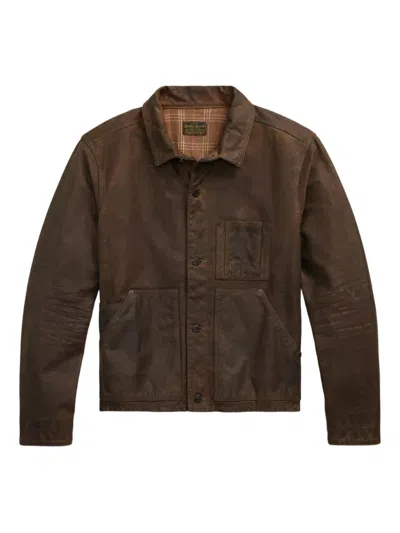 Rrl Leather Shirt Jacket In Brown