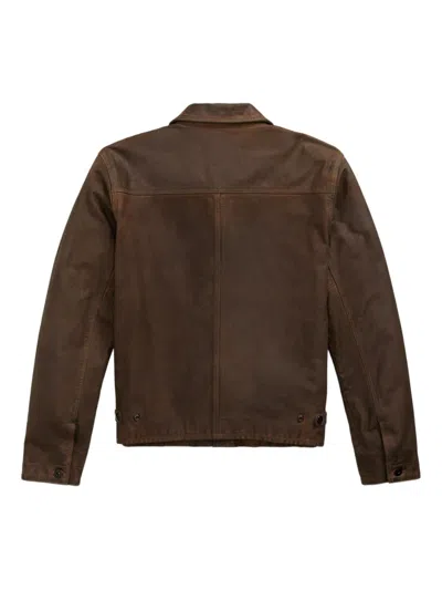 Rrl Leather Shirt Jacket In Brown
