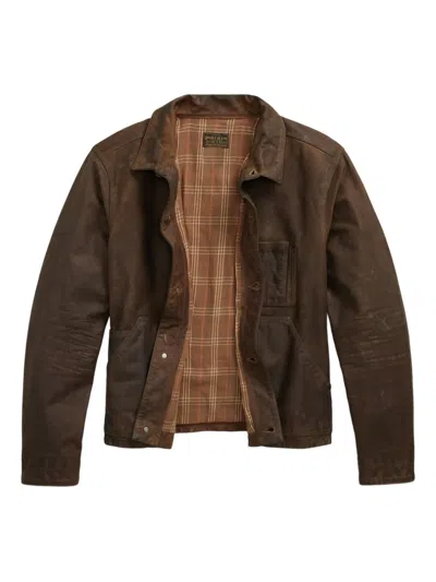 Rrl Leather Shirt Jacket In Brown
