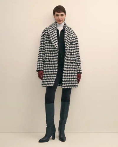 Brooks Brothers Oversized Wool Houndstooth Coat In Black