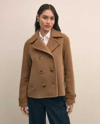 Brooks Brothers Wool Double-faced Cropped Peacoat In Brown