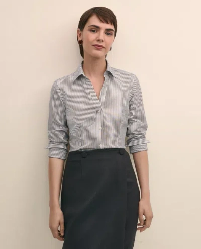 Brooks Brothers Fitted Non-iron Stretch Supima Cotton Striped Dress Shirt In Black