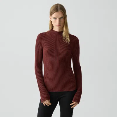 Theory Traveling Rib Mock Neck Sweater In Cashmere In Burgundy