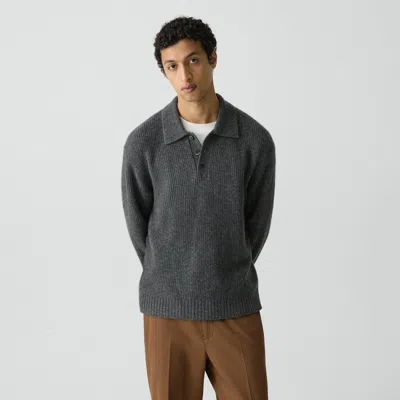 Theory Relaxed Polo Sweater In Astor Wool In Gray