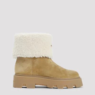 Moncler Aurea Suede And Shearling Mid Ankle Boots In Multi