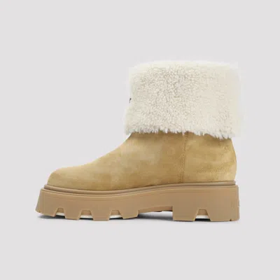 Moncler Aurea Suede And Shearling Mid Ankle Boots In Multi