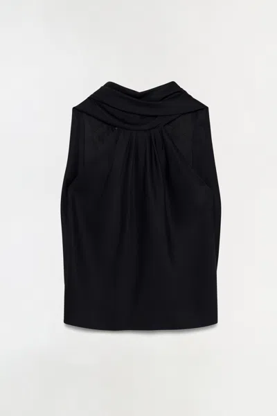 Simkhai Scarlett Cape-effect Draped Satin Top In Black