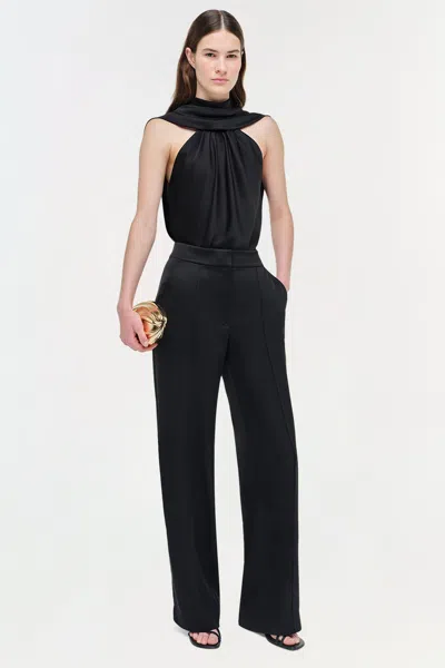 Simkhai Scarlett Cape-effect Draped Satin Top In Black