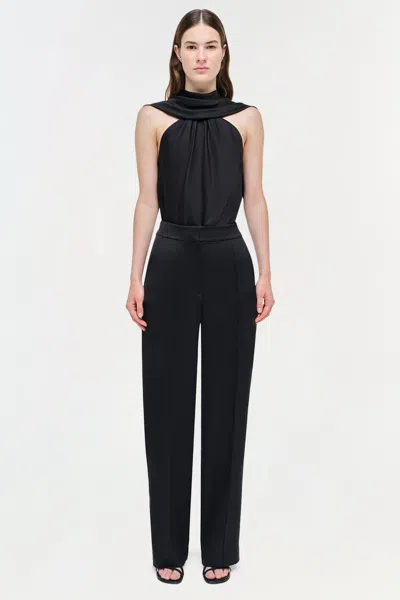 Simkhai Scarlett Cape-effect Draped Satin Top In Black