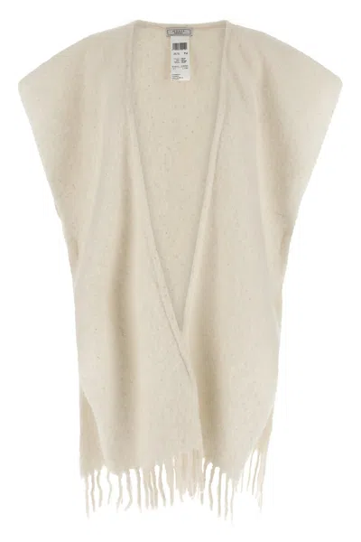 Peserico Sequin-embellished Fringed Cape In Brown