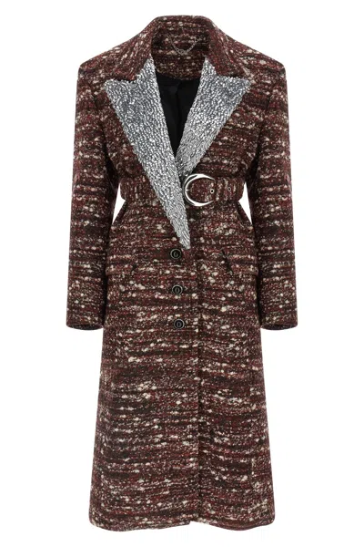 Rabanne Textured Wool Coat Belted Waist In Multi