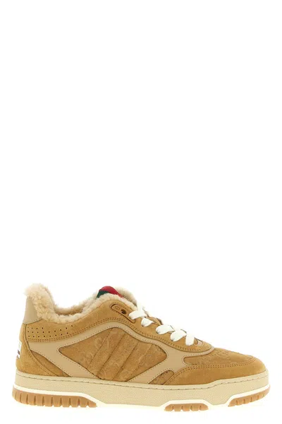 Gucci Perforated Accent Re-web Style Sneakers In Brown