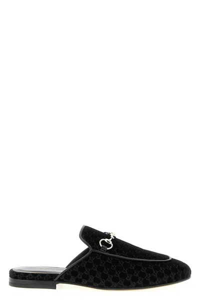 Gucci Women Princetown Gg Supreme Velvet Mule In Black