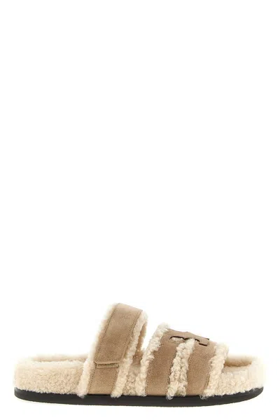 Tory Burch Ines Shearling Sport Slide Sandals In Brown