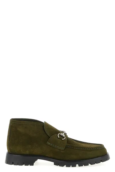 Gucci Ankle Boots With Chunky Sole And Buckle In Green