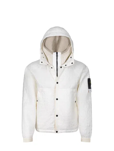 Stone Island Crinckle Reps Ny Quilted-tc Regular-fit. Giacca Imbottita In Reps Di Nylon Leggero Con Intero Resina In White