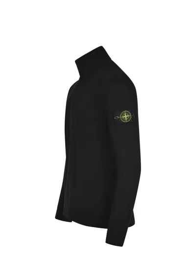 Stone Island Black Turtleneck With Ribbed Collar And Logo Patch In Black