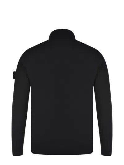 Stone Island Black Turtleneck With Ribbed Collar And Logo Patch In Black