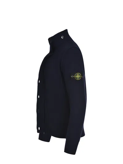 Stone Island High Neck Wool Cardigan In Black