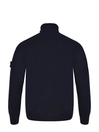 Stone Island High Neck Wool Cardigan In Black